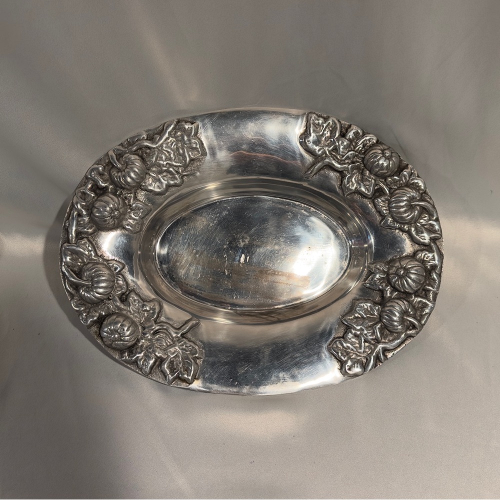 Vintage Arthur Court Style Cast Metal Oval Tray Pumpkin Fall Thanksgiving 18”